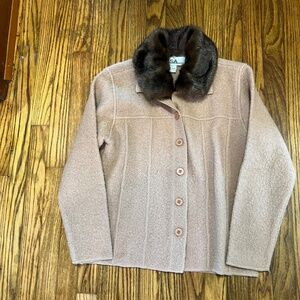Vintage Boiled Wool Jacket Removable Faux Fur Collar- Lisa International